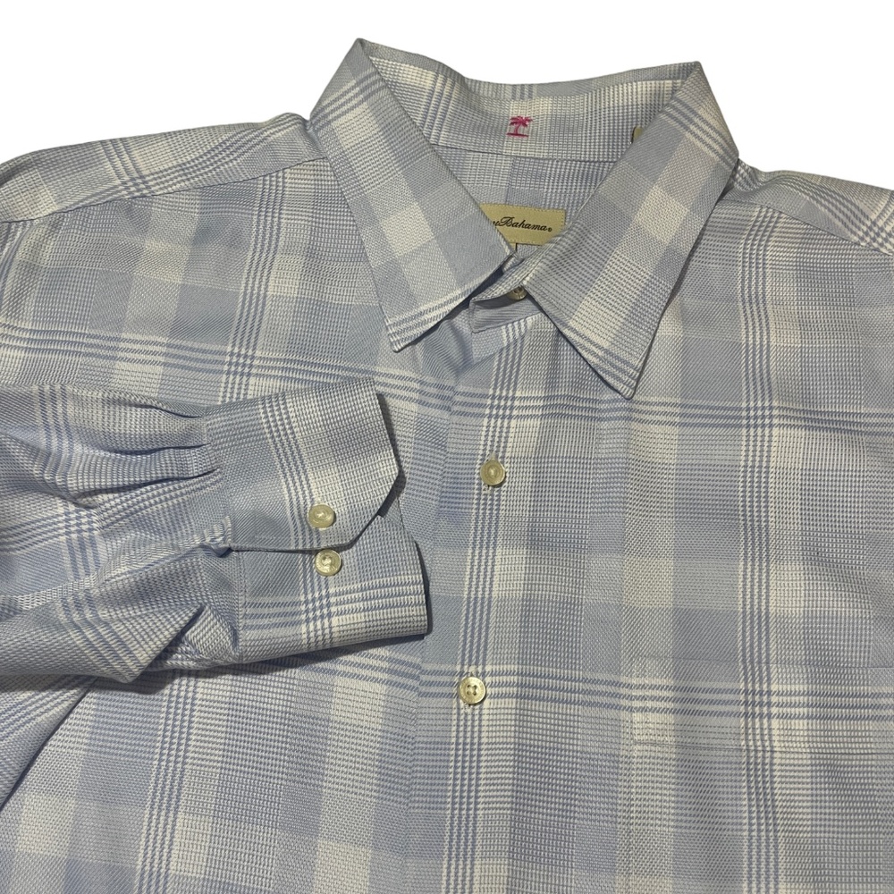 Tommy Bahama 17 32-33 Long Sleeve Blue Plaid‎ 100% Cotton